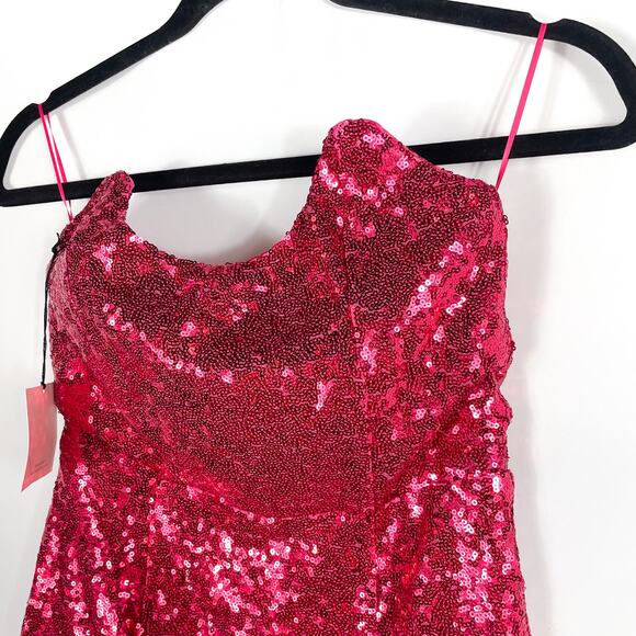Superdown Stevie Sweetheart Mini Dress Strapless Fuchsia Pink Sequin Sz S - Picture 6 of 12